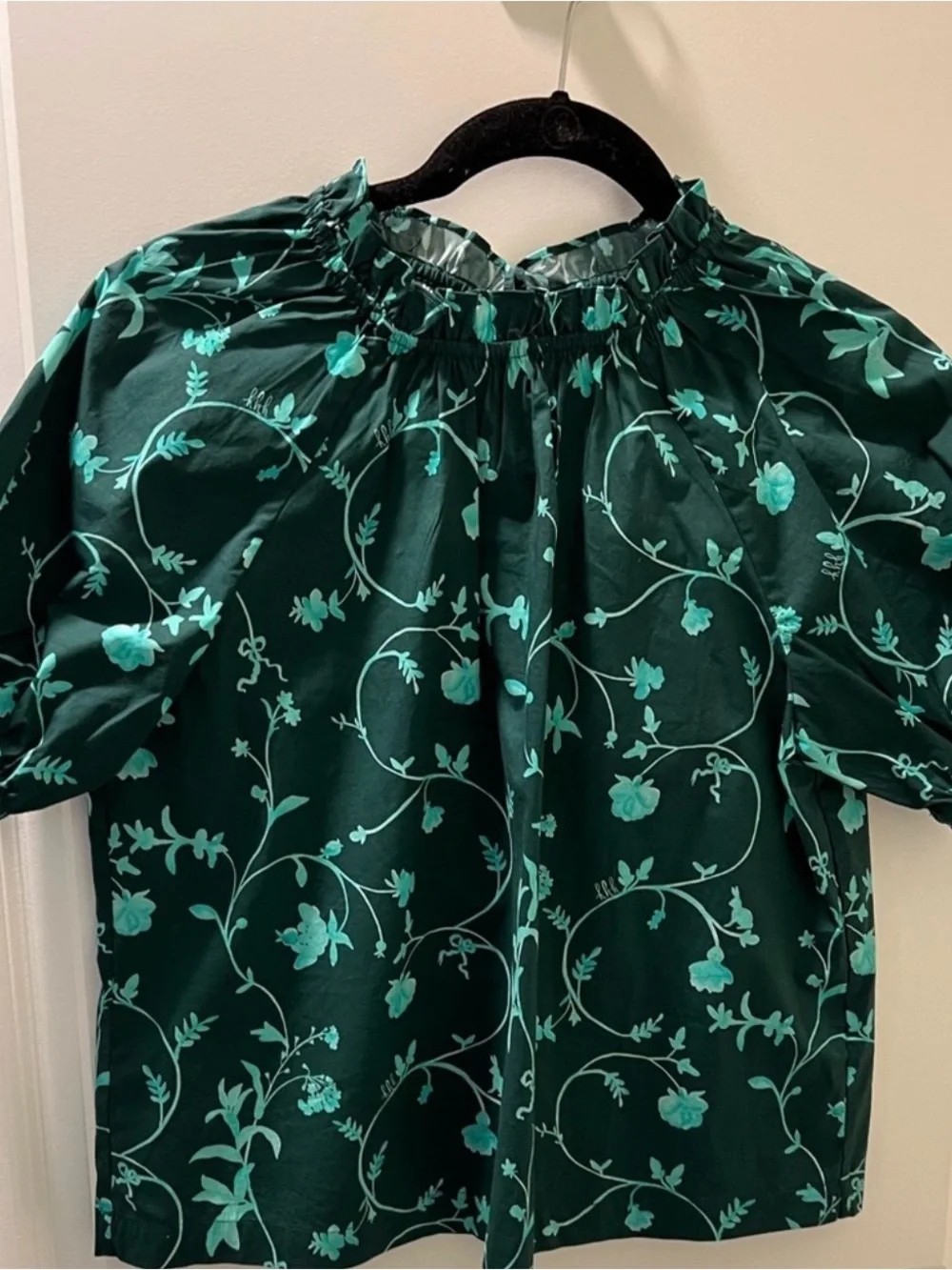 Hill house Women’s Green Floral Smocked Neck Blouse